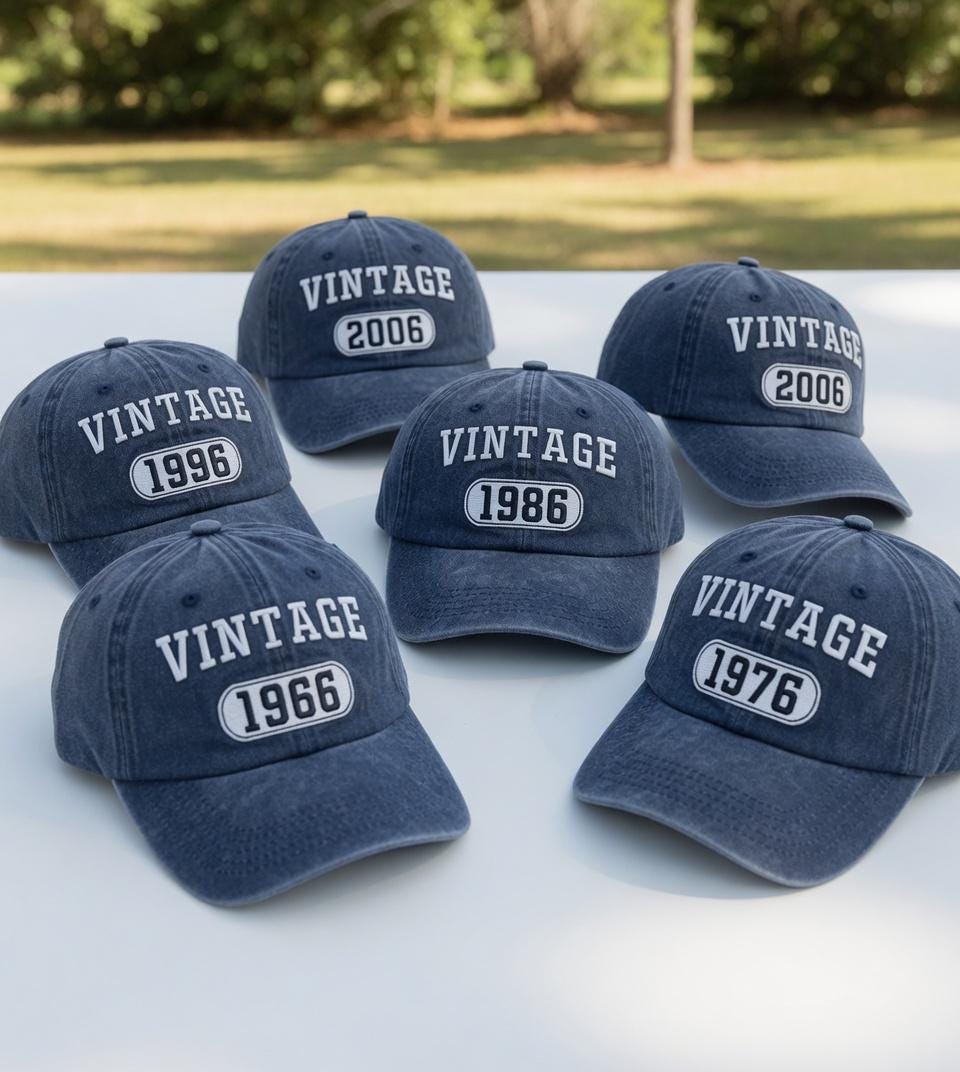 Vintage Year Hat, Embroidered Birth Year Cap, Retro Birthday Gift Headwear, Personalized Milestone Accessory, Unique Classic Style Present
