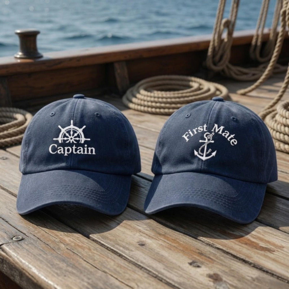Matching Captain and First Mate Embroidered Hats, Nautical Couple Baseball Caps, Boating Gift