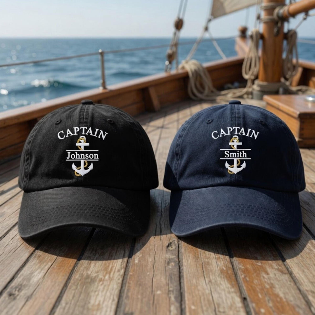 Personalized Captain Hat with Anchor Embroidery, Custom Name Baseball Cap, Nautical Sailing Gift