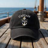 Personalized Captain Hat with Anchor Embroidery, Custom Name Baseball Cap, Nautical Sailing Gift