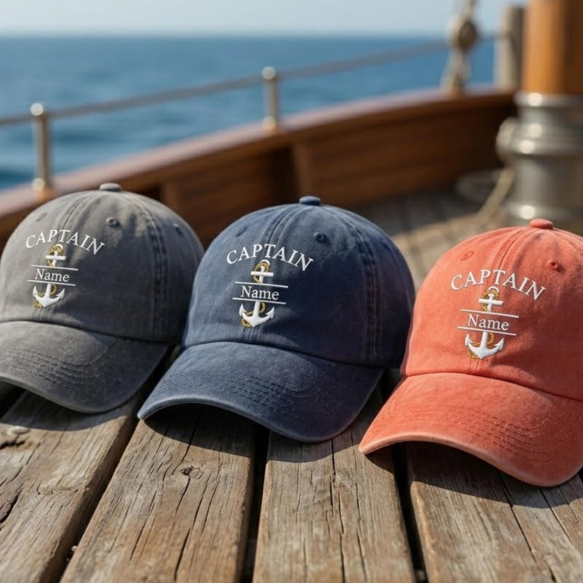 Personalized Captain Hat with Anchor Embroidery, Custom Name Baseball Cap, Nautical Sailing Gift
