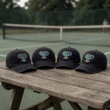 Custom Initial Tennis Hat, Personalized Letter Baseball Cap, Embroidered Tennis Racket Gift, Vintage Washed Dad Hat, Tennis Team Group Gift