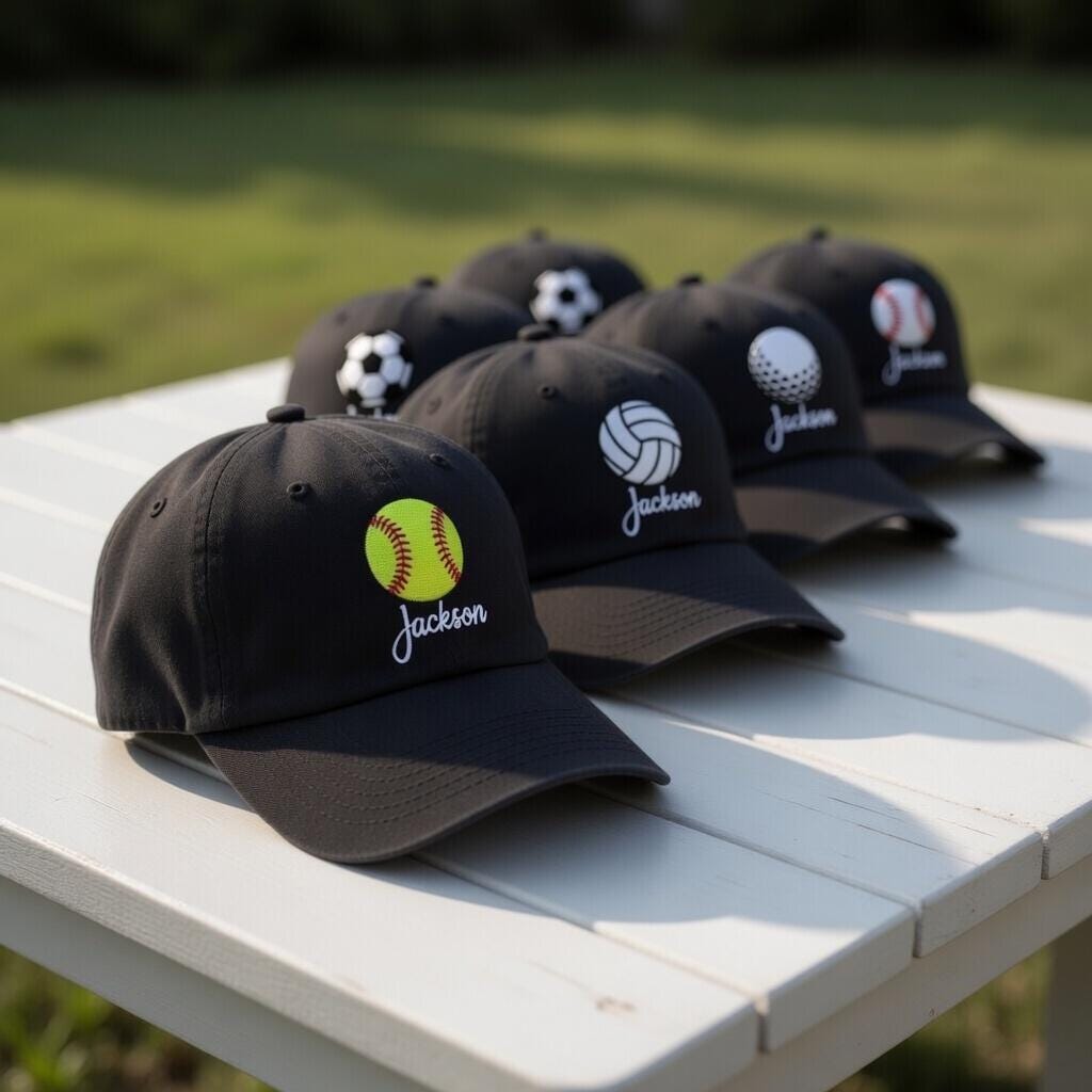 Custom Sports Ball Name Embroidered Hat - Soccer, Golf & Baseball Cap