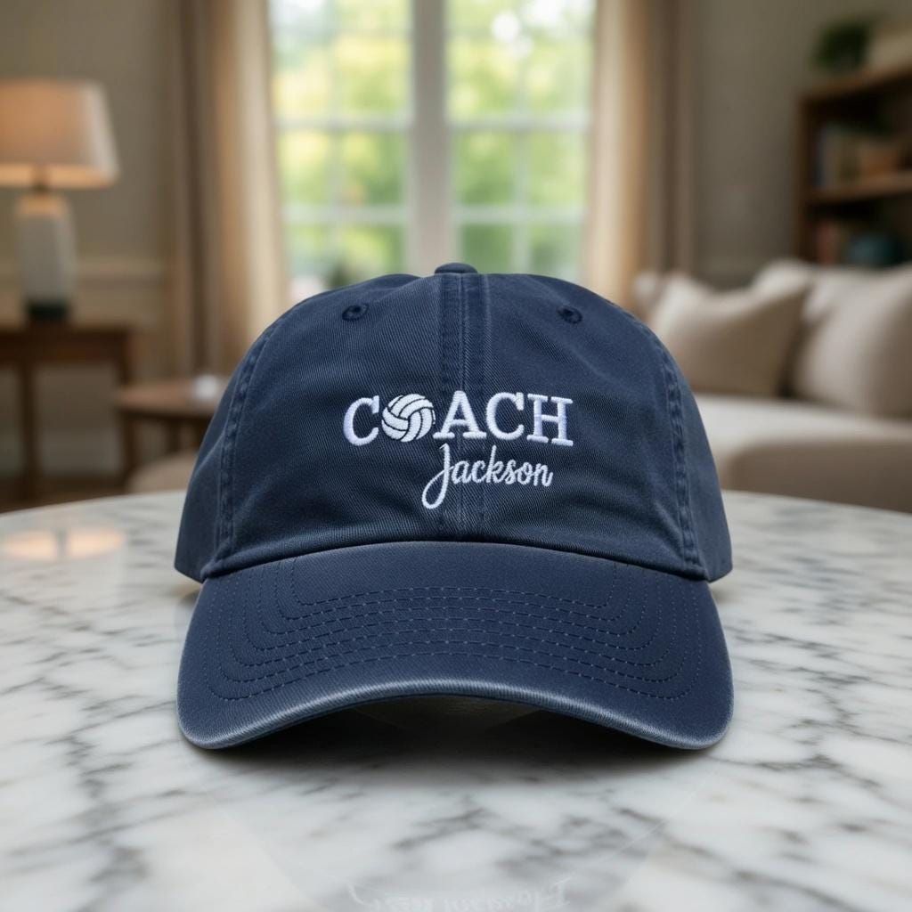 Personalized Coach Name Embroidered Hat, Sports Coaching Cap, Volleyball Golf Baseball Gift, Aesthetic Team Headwear, Unique Mentor Present