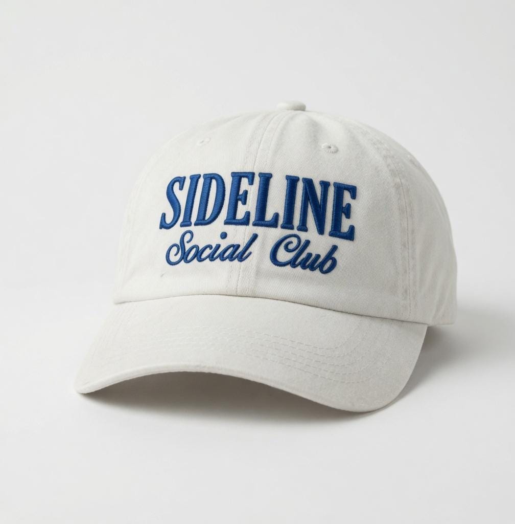 Sideline Social Club Embroidered Hat, Aesthetic Minimalist Embroidery Hat, Sports Fan Gift Cap, Game Day Accessory, Lifestyle Cap, Gift