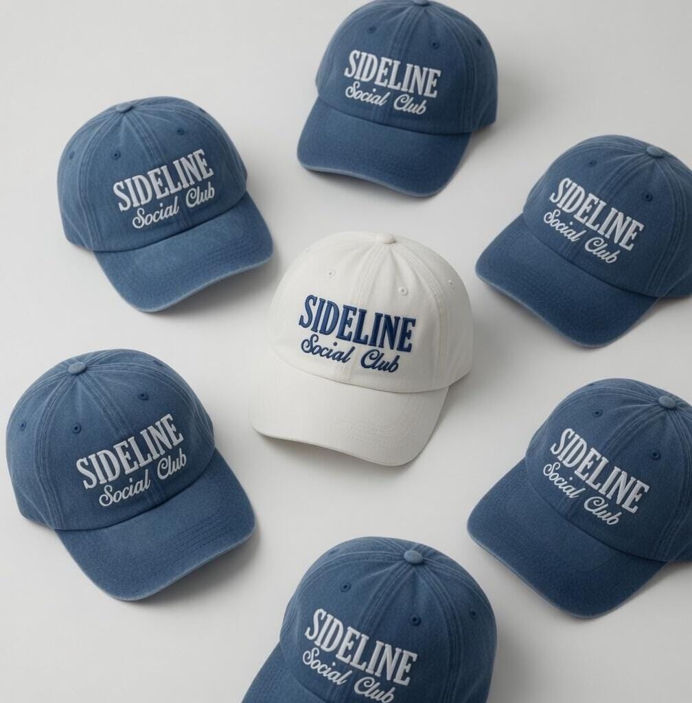 Sideline Social Club Embroidered Hat, Aesthetic Minimalist Embroidery Hat, Sports Fan Gift Cap, Game Day Accessory, Lifestyle Cap, Gift