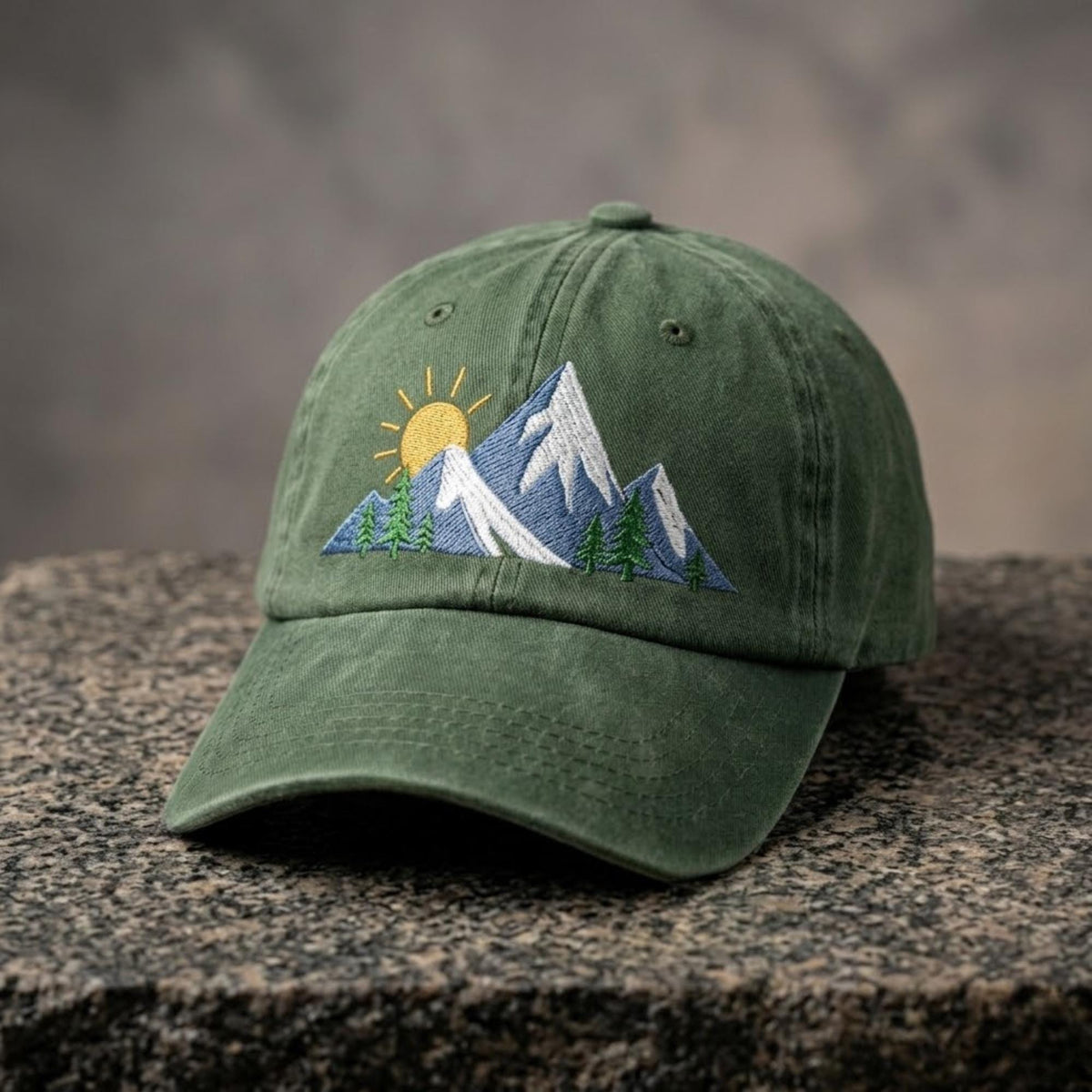 Custom Embroidered Mountain Cap, Personalized Outdoor Baseball Hat, Nature Adventure Dad Hat