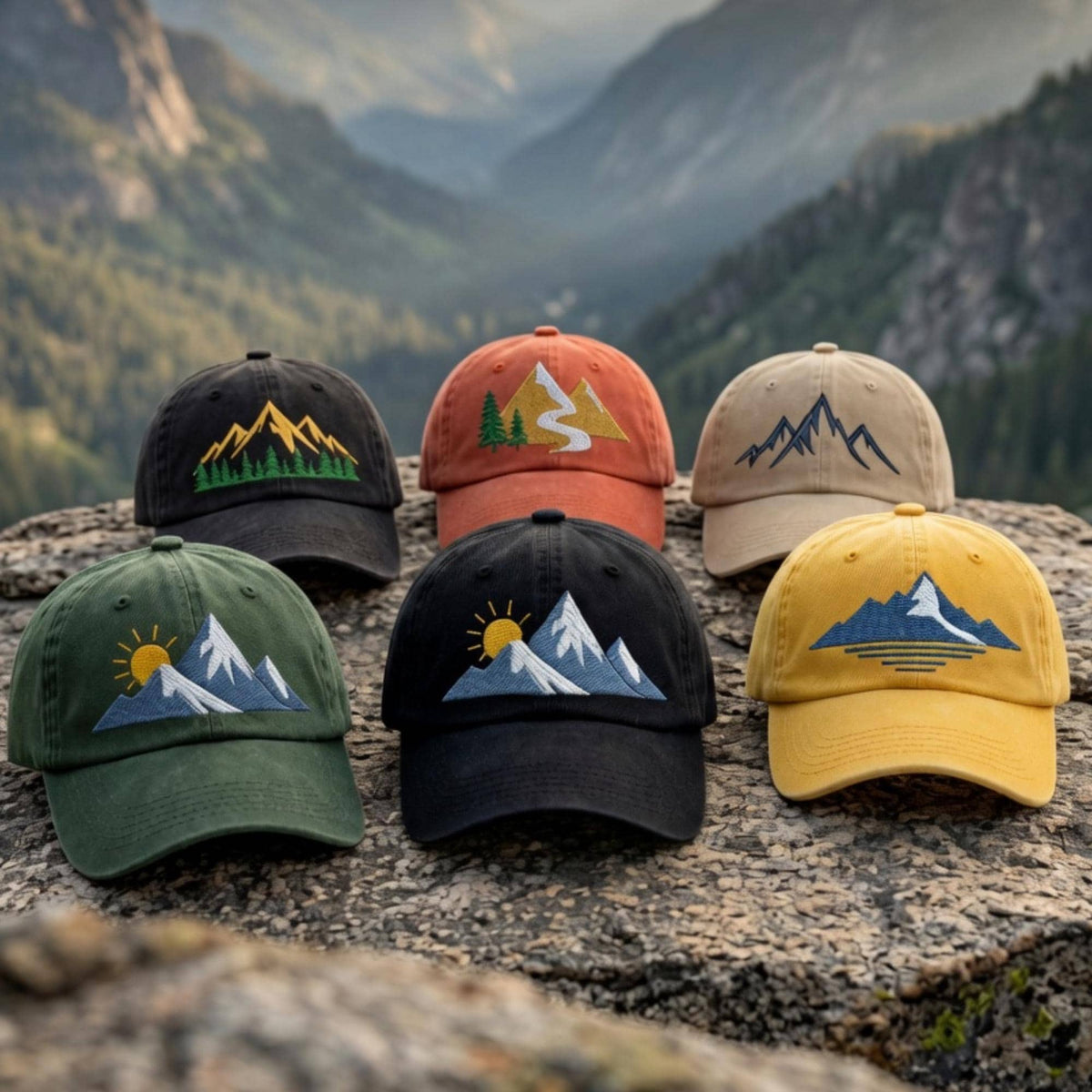 Custom Embroidered Mountain Cap, Personalized Outdoor Baseball Hat, Nature Adventure Dad Hat