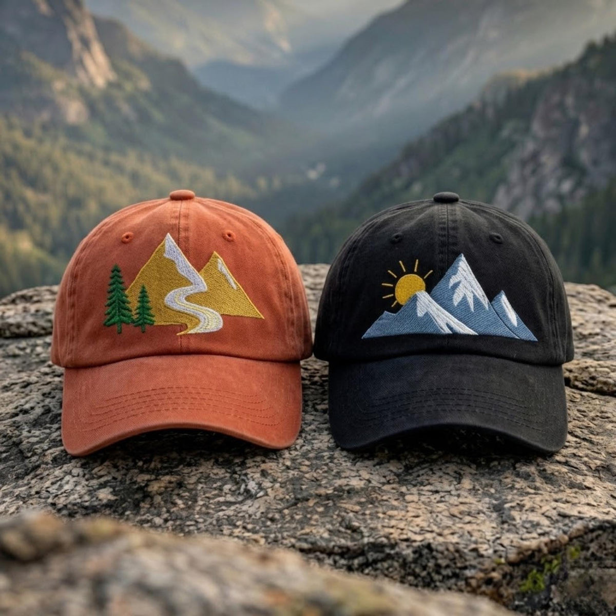Custom Embroidered Mountain Cap, Personalized Outdoor Baseball Hat, Nature Adventure Dad Hat