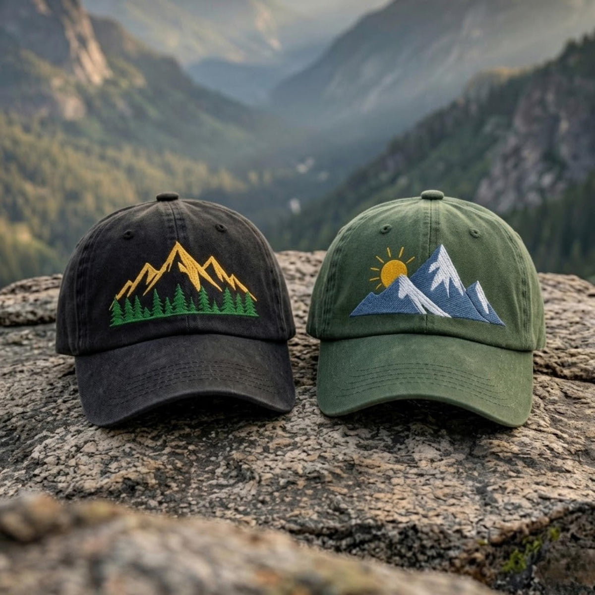 Custom Embroidered Mountain Cap, Personalized Outdoor Baseball Hat, Nature Adventure Dad Hat