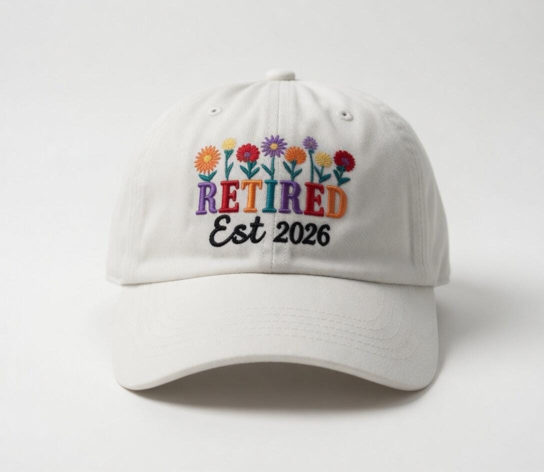 Retired Floral Est 2026 Embroidered Hat, Floral Retirement Gift Cap for Women, Aesthetic Minimalist Embroidery Hat, Coworker Farewell