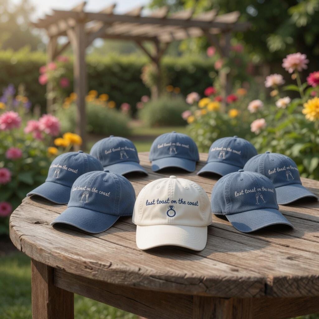 Custom Last Toast on the Coast Hats, Bachelorette Party Beach Hats, Matching Bridal Shower Caps, Embroidered Bride Hat, Girls Trip Gift