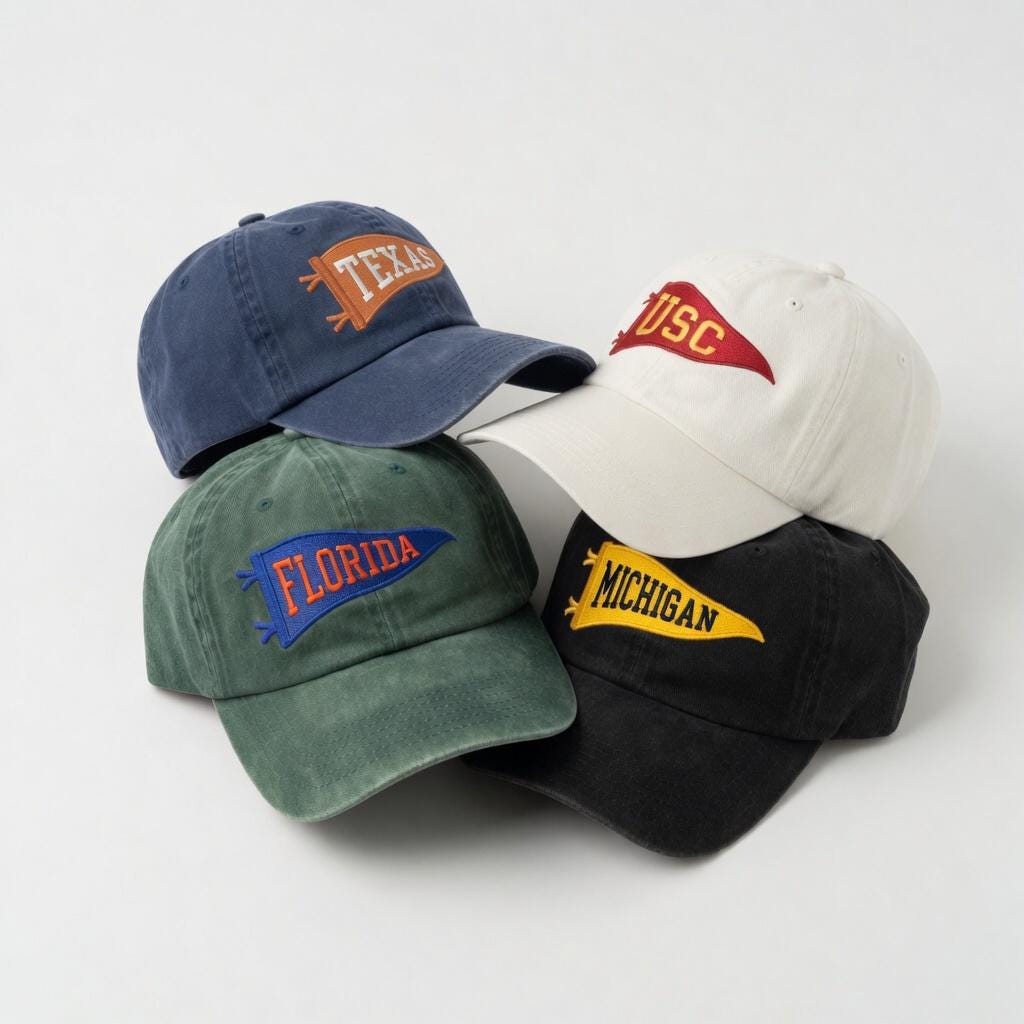 Custom Mascot Pennant Embroidered Hat - School Spirit Team University Cotton Dad Cap