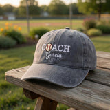 Custom Coach Baseball Hat, Personalized Baseball Coach Gift, Embroidered Name Team Coach Cap, Game Day Sports Gift, Vintage Washed Hat
