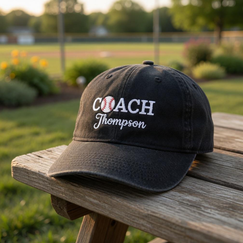 Custom Coach Baseball Hat, Personalized Baseball Coach Gift, Embroidered Name Team Coach Cap, Game Day Sports Gift, Vintage Washed Hat