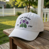 New Jersey Violet Flower Embroidered Hat, Purple Floral Baseball Cap, Garden State Travel Gift