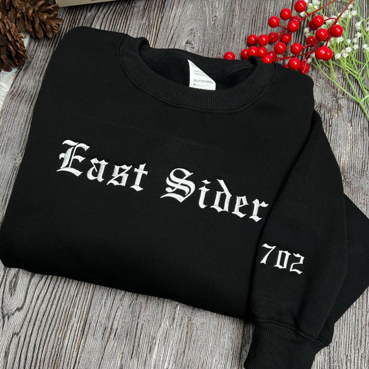 Custom Old English Embroidered Sweatshirt, Personalized Gothic Text Tee, Black on Black Shirt, Old English Font Grunge Streetwear Pullover
