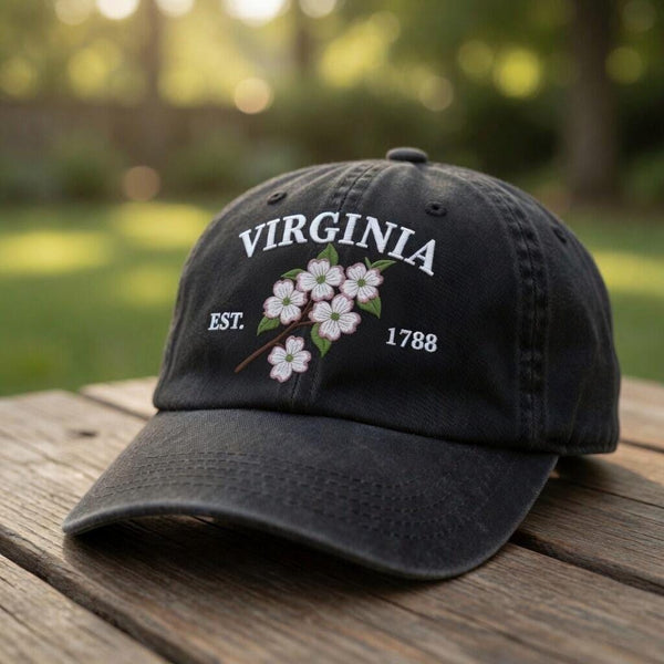 Virginia Dogwood Flower Embroidered Hat, Vintage State Floral Baseball Cap, Virginia Travel Gift