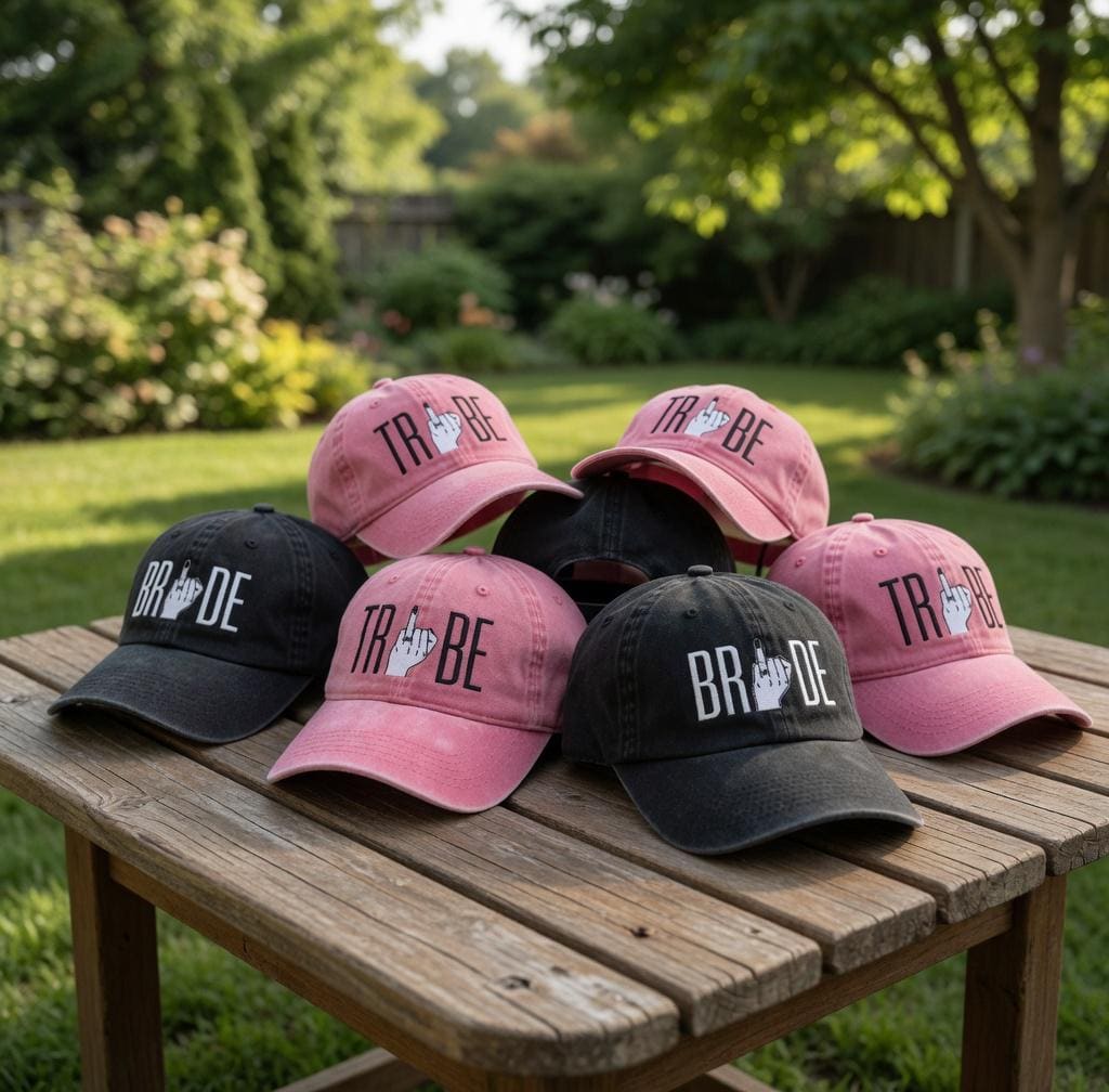 Custom Bride Tribe Middle Finger Hat, Funny Bachelorette Party Dad Cap, Sassy Bridal Party Gift, Edgy Embroidered Wedding Baseball Hat