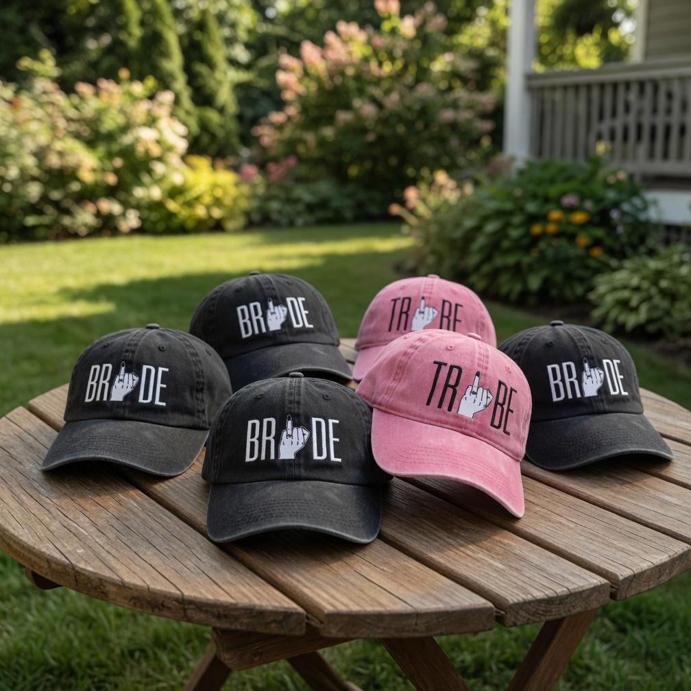 Custom Bride Tribe Middle Finger Hat, Funny Bachelorette Party Dad Cap, Sassy Bridal Party Gift, Edgy Embroidered Wedding Baseball Hat