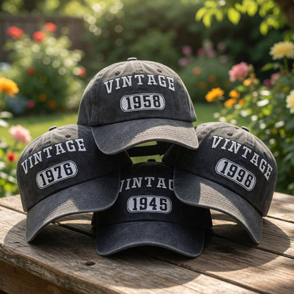 Personalized Birth Year Embroidered Hat, Custom Vintage Washed Baseball Cap, Birthday Gift