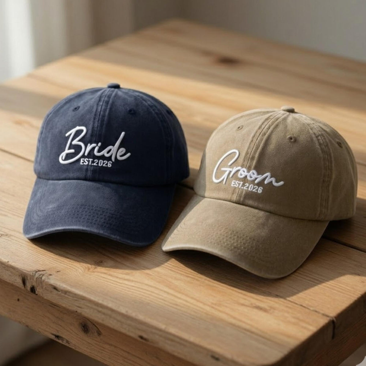 Matching Bride and Groom 2026 Embroidered Hats, Personalized Wedding Couple Baseball Caps