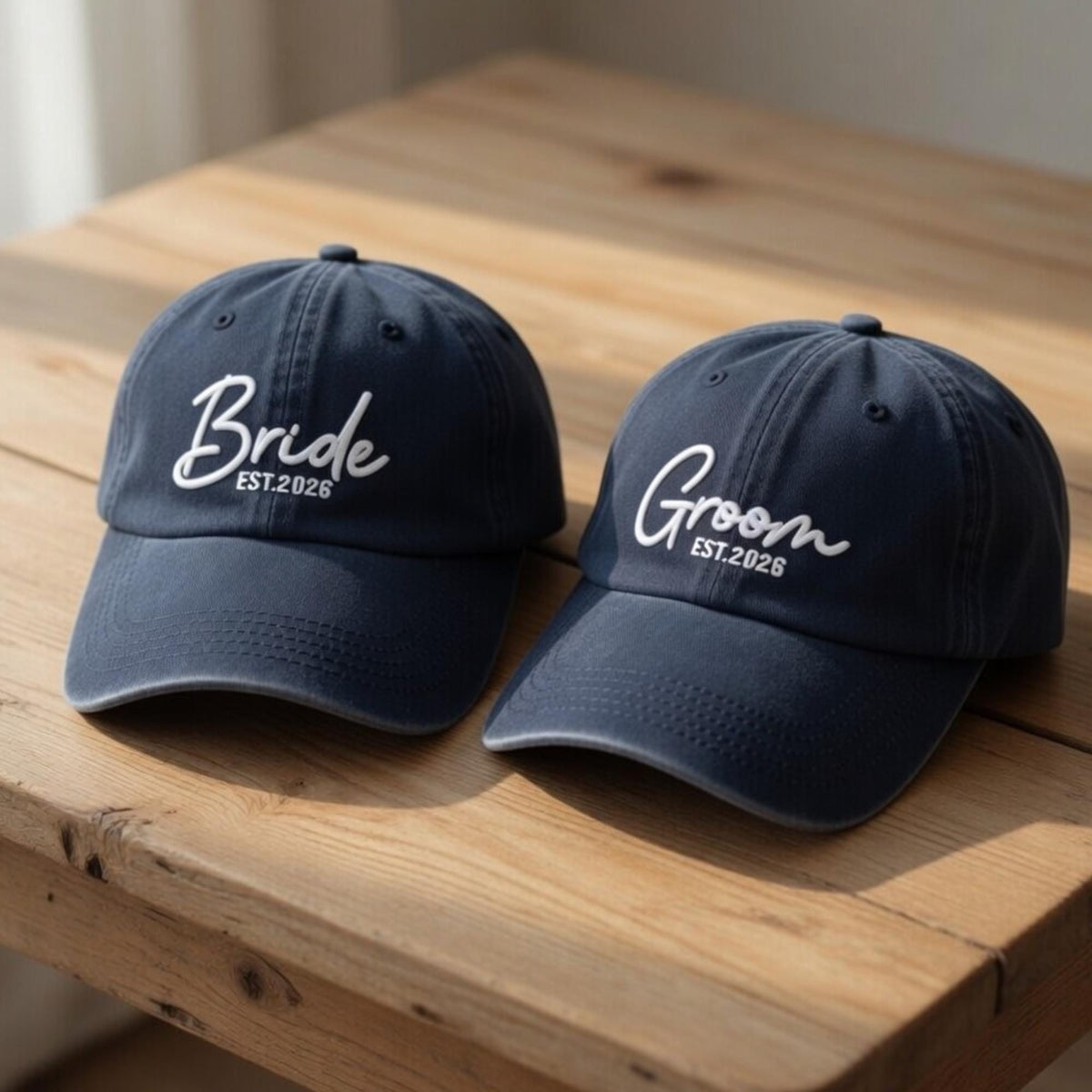Matching Bride and Groom 2026 Embroidered Hats, Personalized Wedding Couple Baseball Caps