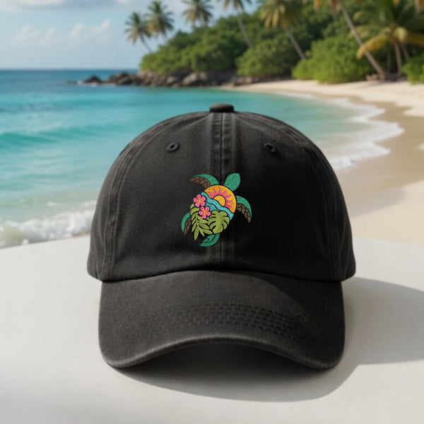 Sea Turtle Embroidered Dad Hat, Tropical Beach Baseball Cap, Ocean Wildlife Lover Gift