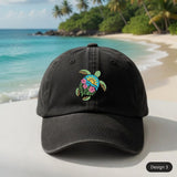 Sea Turtle Embroidered Dad Hat, Tropical Beach Baseball Cap, Ocean Wildlife Lover Gift