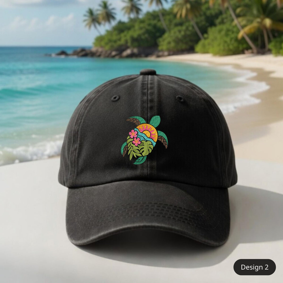 Sea Turtle Embroidered Dad Hat, Tropical Beach Baseball Cap, Ocean Wildlife Lover Gift