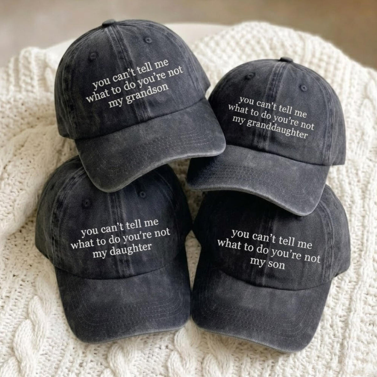 Custom Embroidered Cotton Cap, "You Can't Tell Me What To Do" Text Hat
