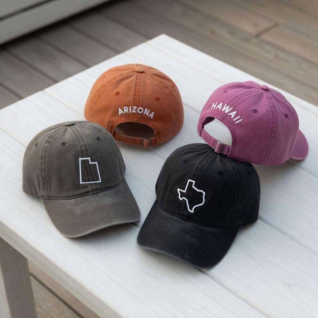 Custom State Outline Embroidered Hat, Personalized Map Silhouette Cap, Road Trip Memory Symbol Hat, Hometown Connection Spirit Cap, Area Hat