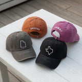 Custom State Outline Embroidered Hat, Personalized Map Silhouette Cap, Road Trip Memory Symbol Hat, Hometown Connection Spirit Cap, Area Hat