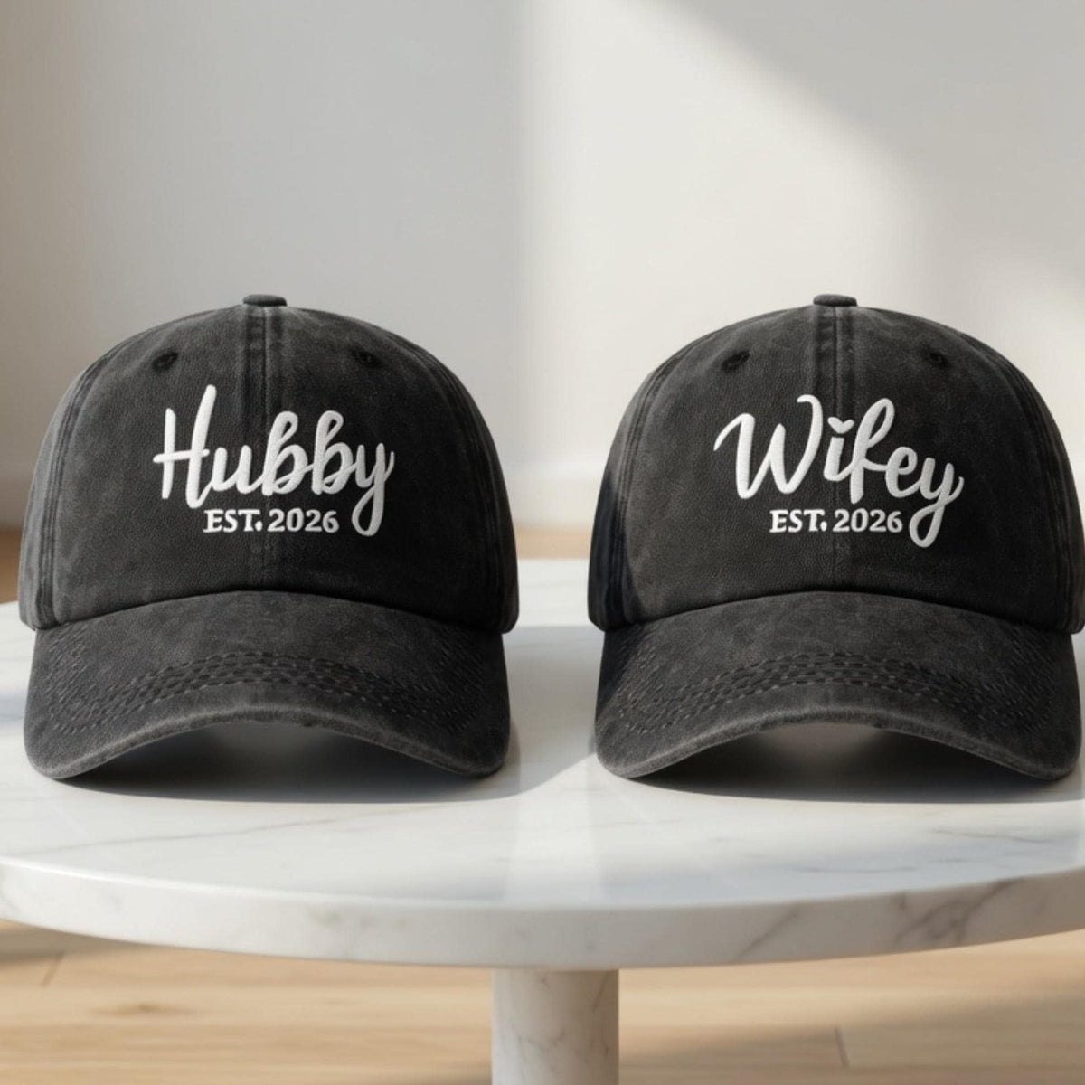 Matching Husband and Wife Embroidered Hats, Wedding Couple Baseball Caps, Anniversary Gift