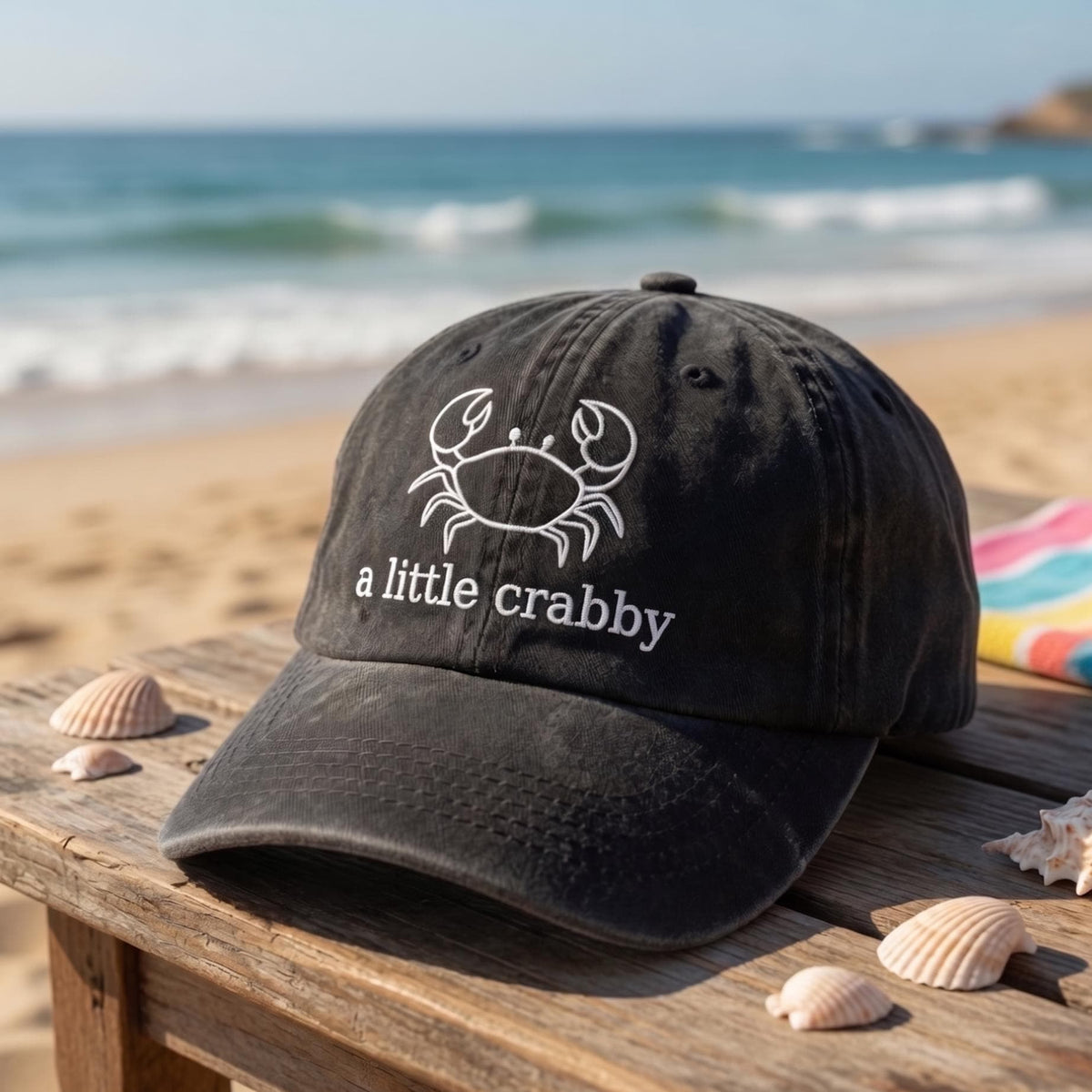Funny Crab Embroidered Hat, Coastal Ocean Baseball Cap, Beach Lover Summer Gift