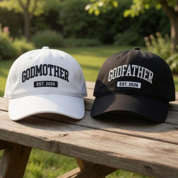 Matching Godmother and Godfather Embroidered Hats, Personalized Godparent Baseball Caps, Family Gift