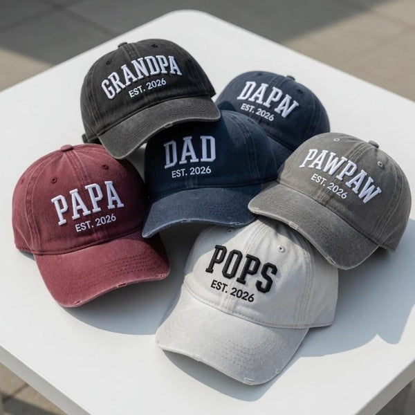 Custom Dad Est Year Embroidered Hat, Personalized Grandpa Papa Pops Cap, Stitched Father's Day Gift, New Dad Established Accessory, Cap