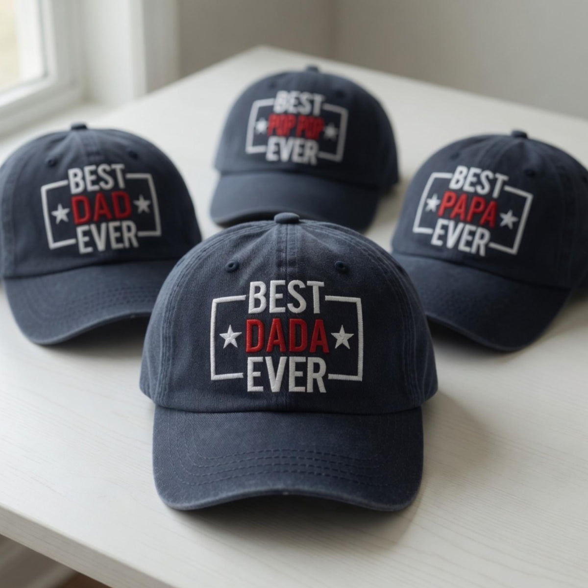Best Dad Ever Hat - Custom Embroidered Papa Dada Pop Pop Cap - Father's Day Gift - Personalized Grandparent Hat -Vintage Washed Baseball Cap