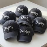 Custom Dad Grandpa Hat with Heart - Personalized Papa Dada Pop Pop Cap - Father's Day Gift - Minimalist Script Embroidery-Vintage Washed Hat