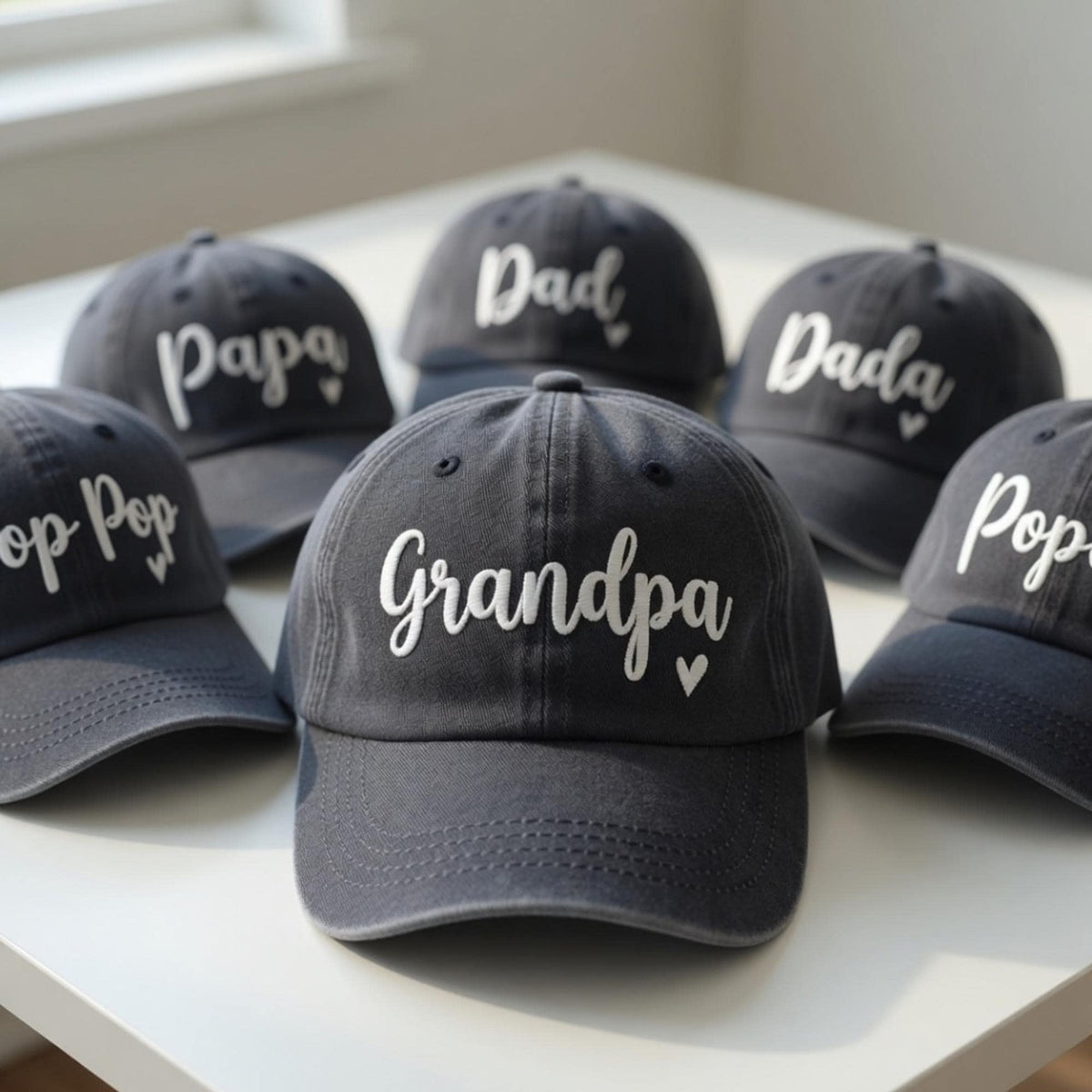 Custom Dad Grandpa Hat with Heart - Personalized Papa Dada Pop Pop Cap - Father's Day Gift - Minimalist Script Embroidery-Vintage Washed Hat