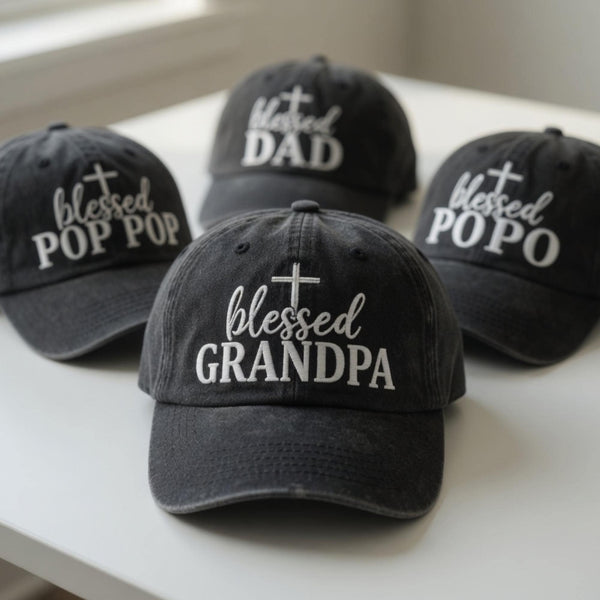 Blessed Grandpa Cross Embroidered Baseball Cap - Christian Father's Day Faith Gift Cotton Dad Hat