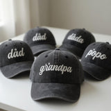 Custom Dad Grandpa Hat with Star - Personalized Dada Popo Script Baseball Cap - Father's Day Gift - Minimalist Handlettered Embroidery Hat