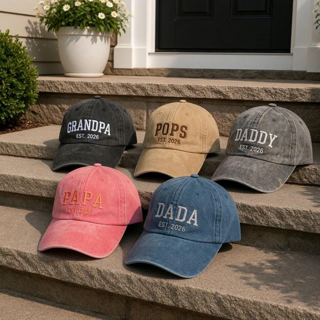 Custom Est 2026 Dad Hat, Personalized Grandpa Daddy Cap, First Father's Day Gift, Embroidered Papa Dada Pops Hat, Vintage Washed Cotton Cap