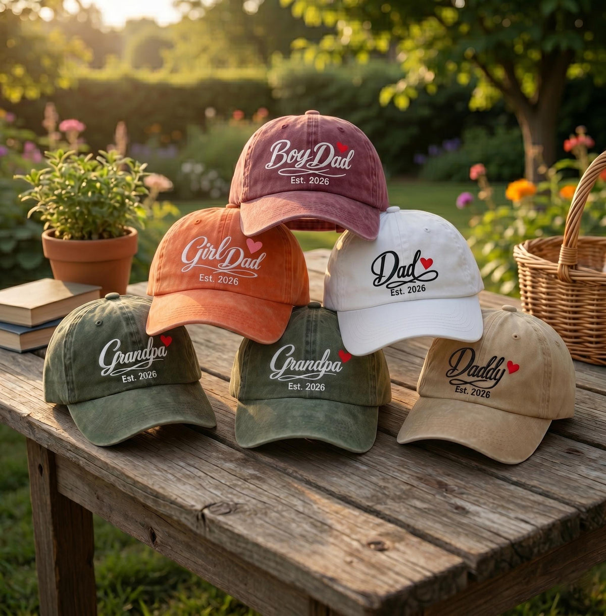 Custom Est 2026 Dad Hat with Heart, Personalized Boy Dad Girl Dad Cap, First Father's Day Gift, Embroidered Daddy Vintage Baseball Hat