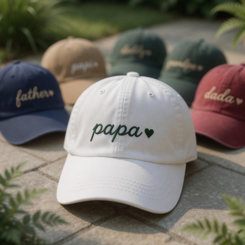 Custom Heart Dad Hat, Personalized Script Daddy Cap, Father's Day Gift, Embroidered Papa Dada Papi Hat, Vintage Washed Cotton Baseball Cap