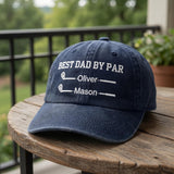 Custom Best Dad By Par Hat, Personalized Golf Dad Cap with Kids Names, Father's Day Golf Gift, Embroidered Grandpa Hat, Vintage Golf Gift