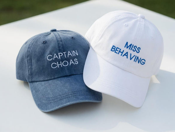 Matching Funny Couple Embroidered Hats, Humorous Family Vacation Baseball Caps, Husband Wife Gift