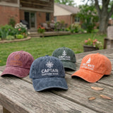 Custom Boat Captain Hat, Personalized Nautical Name Cap, First Mate Admiral Embroidered Hat, Sailing Gift, Vintage Washed Cotton Dad Hat