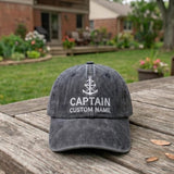 Custom Boat Captain Hat, Personalized Nautical Name Cap, First Mate Admiral Embroidered Hat, Sailing Gift, Vintage Washed Cotton Dad Hat