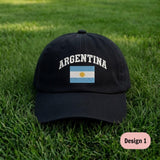 Argentina Flag Embroidered Dad Hat, Vintage Washed Cotton Soccer Fan Baseball Cap